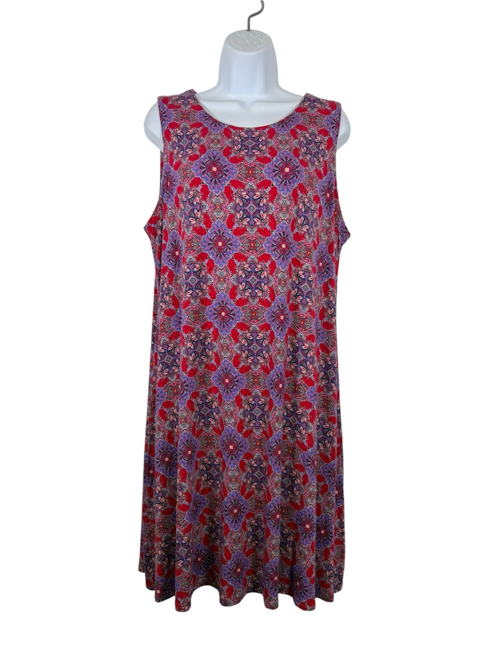 J. Jill Sleeveless Swing Dress Pink Purple Medallion Print SzL Boho Resortwear